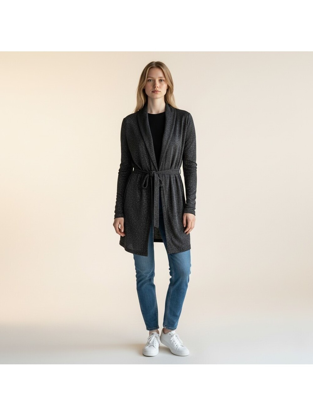 Fashion Bug Cardigan Women M Medium Black Belted Long Sleeve Knit Soft Casual